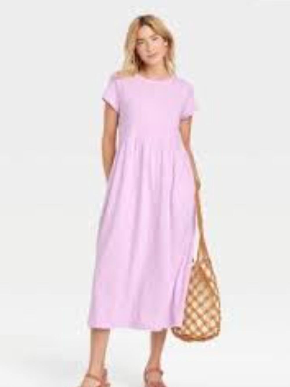 Universal Thread Lilac Purple Pink Slub Knit Cotton Midi T Shirt Dress L Large